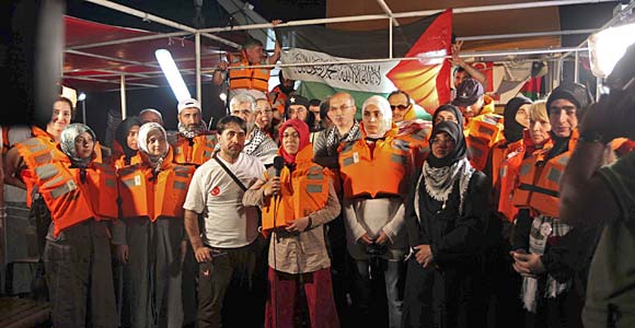 Activists on a ship in the Freedom Flotilla