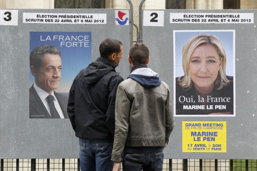 Sarkozy and LePen posters side-by-side during the 2012 French Presidential Election (image lessentiel-magazine.fr)