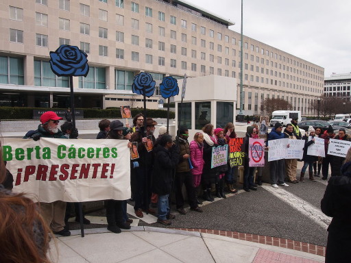 Justice for Berta Cáceres! protest in Washington, DC (image by Slowking4 via WikiMedia Commons)
