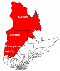 Territory covered by the James Bay and Northern Quebec Agreement of 1975