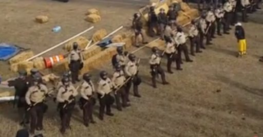 Line of riot cops at Standing Rock (Screenshot: Atsa E'sha Hoferer/Facebook)